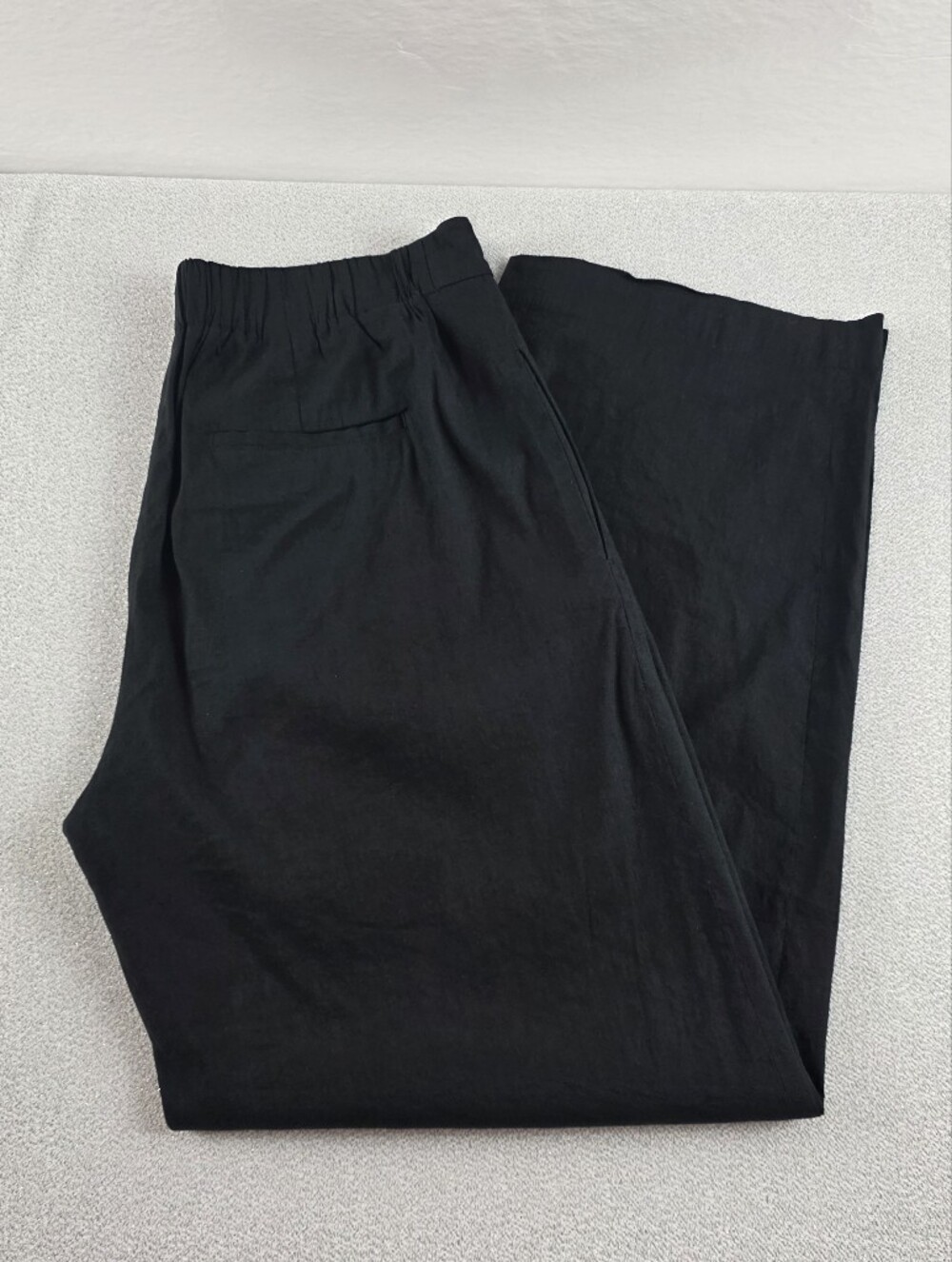 Vince Linen Blend Pull On Wide Leg Pleated Pants Trousers Black Wmn's Lg